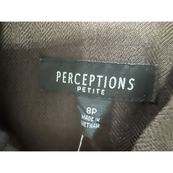 PERCEPTIONS PETITE Size 8 8P Brown 2 Button Blazer Shoulder Pads Long Sleeve - Picture 6 of 11